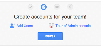 Add users page within Google apps setup process