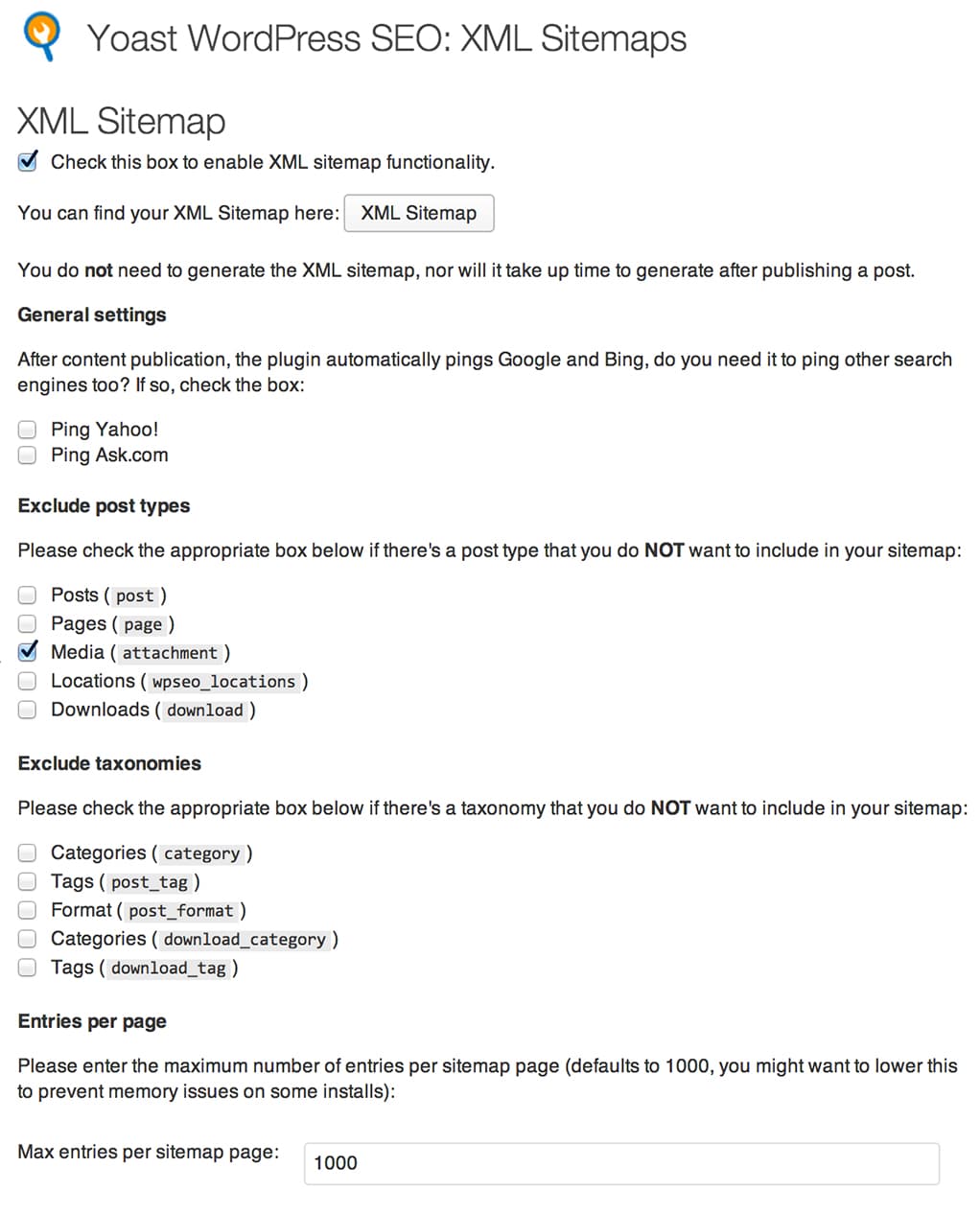 Screenshot of Yoast Sitemaps plugin