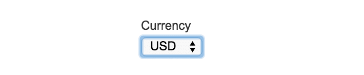 Screenshot of currency options 