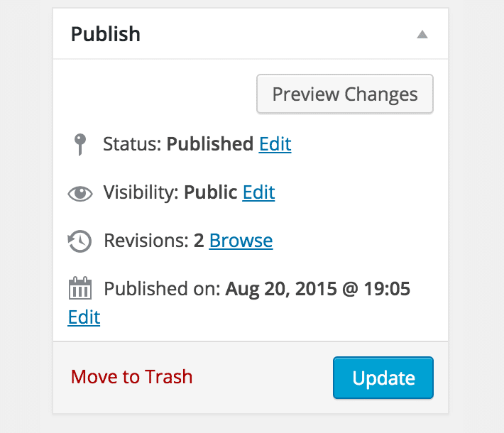 Screenshot of Publish box for button