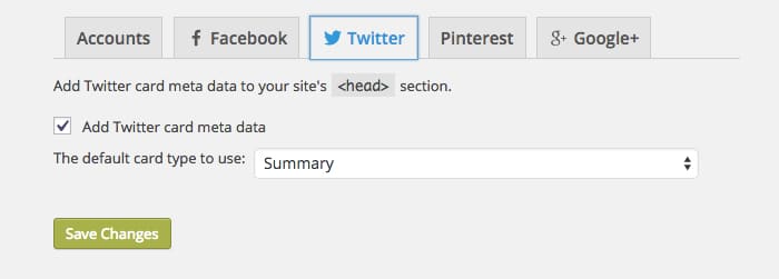 Twitter tab of Social section in the WordPress dashboard