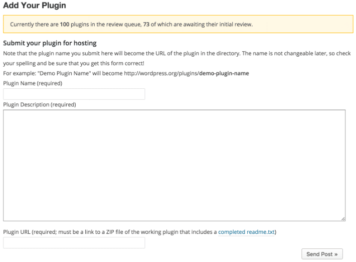 form field for plugin submission to WordPress.org