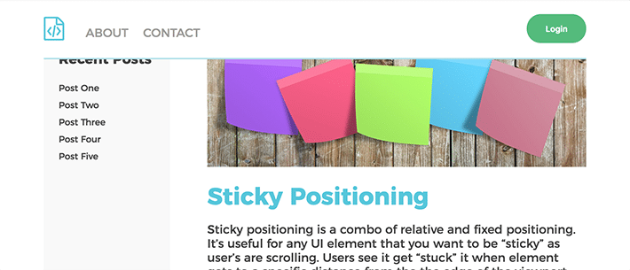 sticky header css positioning example. create a sticky header