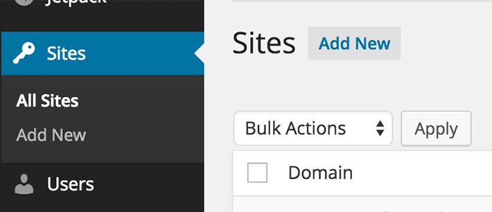 Add Site option in the WordPress Admin