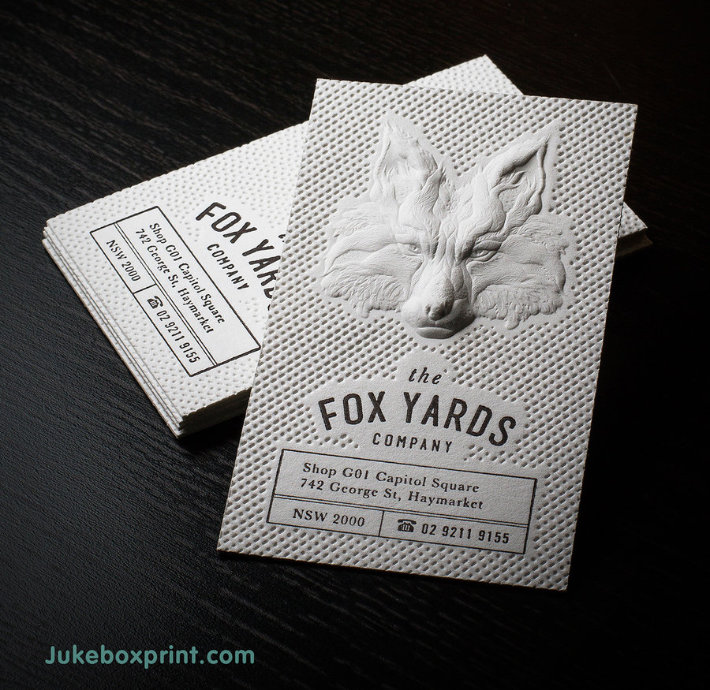 business cards with an embossed fox 