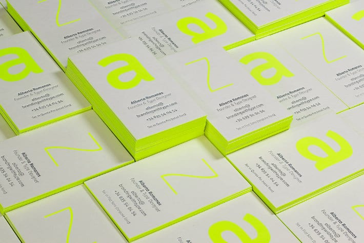 neon yellow and white business cards 