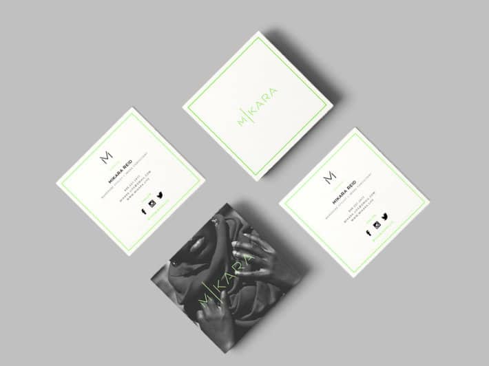 neon green and white business cards 