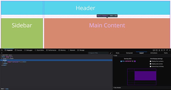 Screenshot of Firefox's CSS Grid Playground