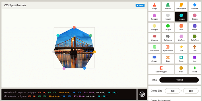 screenshot illustrating a clip path of a 7-sided shape