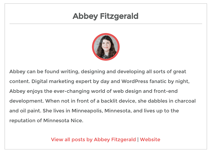 Screenshot of an author bio for Abbey Fitzgerald