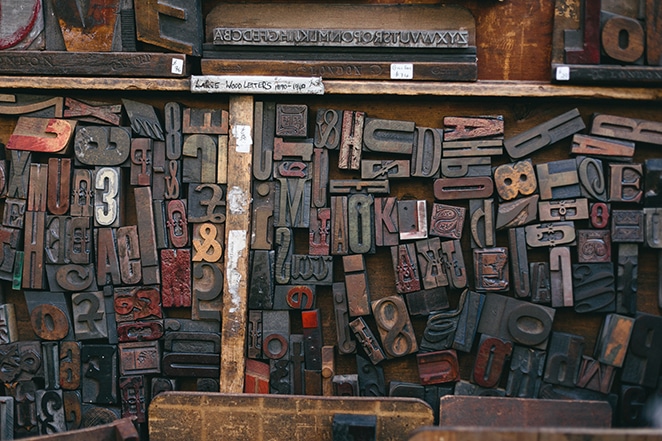 old style metal and wood letters for a printing press in various typefaces