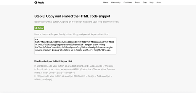 feedly button snippet