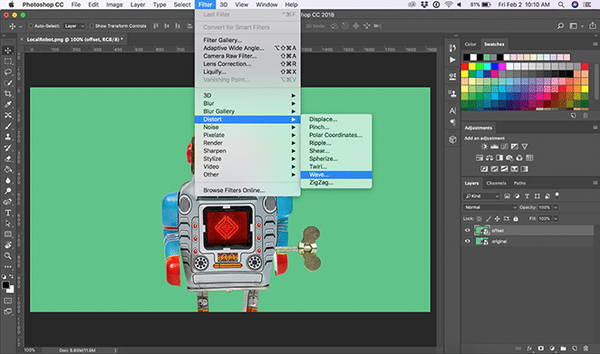 Filter distort wave in PhotoShop