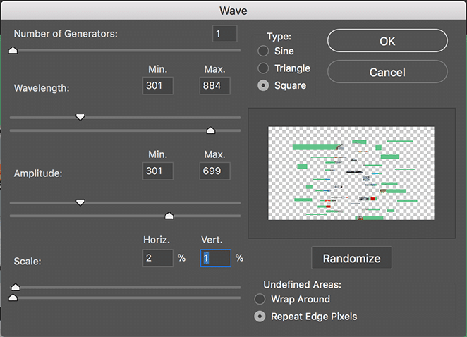 Wave menu options in PhotoShop