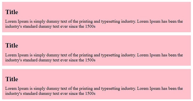 3 identical css units with a large Title and smaller Lorem Ipsum filler text