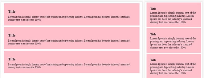 6 CSS units, the three on the left side are longer in length and shorter in height, the three on the right are taller in height but shorter in length