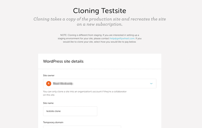 cloning a test site using the flywheel dashboard