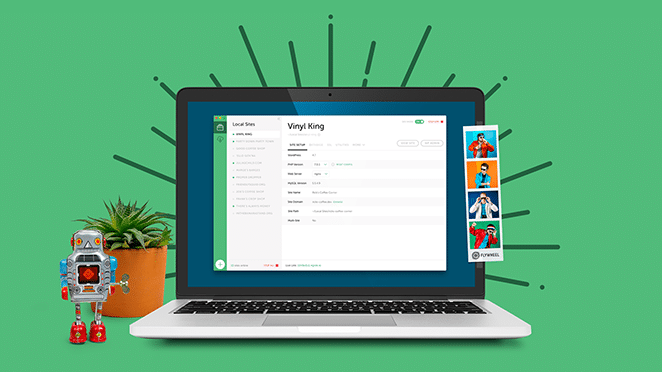 layout by flywheel ways you can use a local wordpress development environment local by flywheel hero image app on laptop with robot