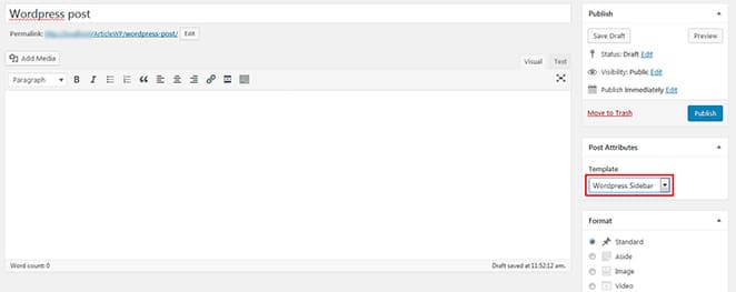 edit wordpress post attributes template with different sidebar