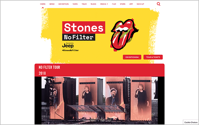 Screenshot of WordPress Web Design for the renowned Rolling Stones website