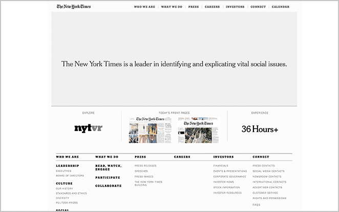 Prominent WordPress Web Design Example: The New York Times Website Screenshot