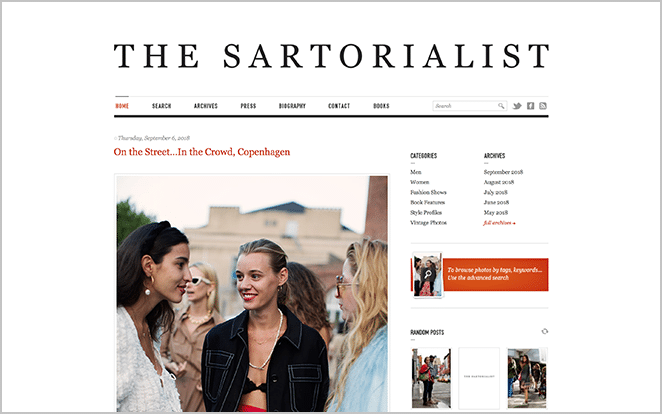 WordPress web design example - The Sartorialist's site screenshot