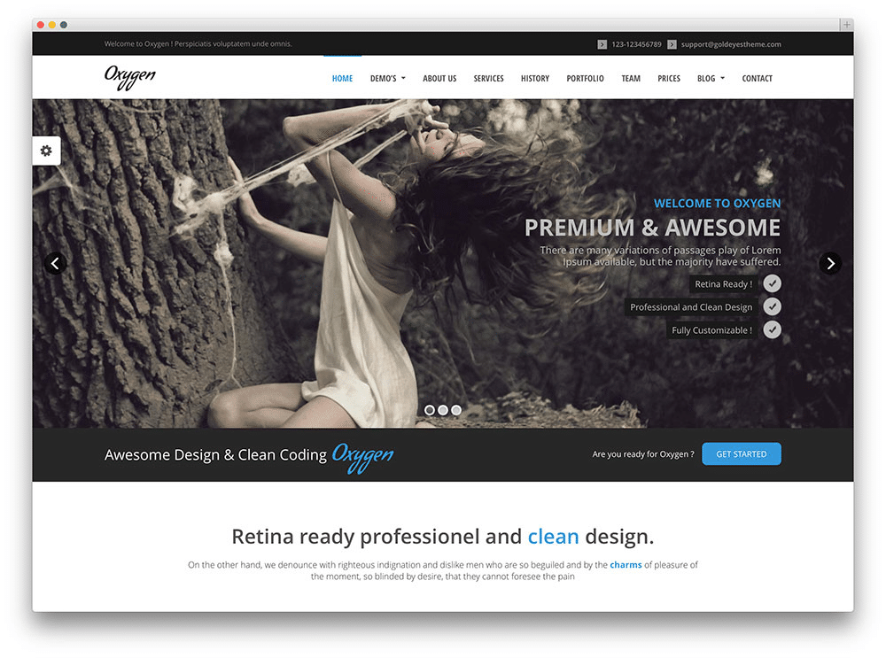 A preview of the exceptional theme design in one of the best WordPress themes - Oxygen.